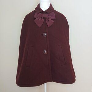 Kate Spade Wool Blend Bow Cape Burgundy Size Small